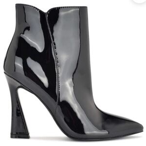 Nine West Torrie Dress Booties Patent Leather Black Ankle Boots 6.5